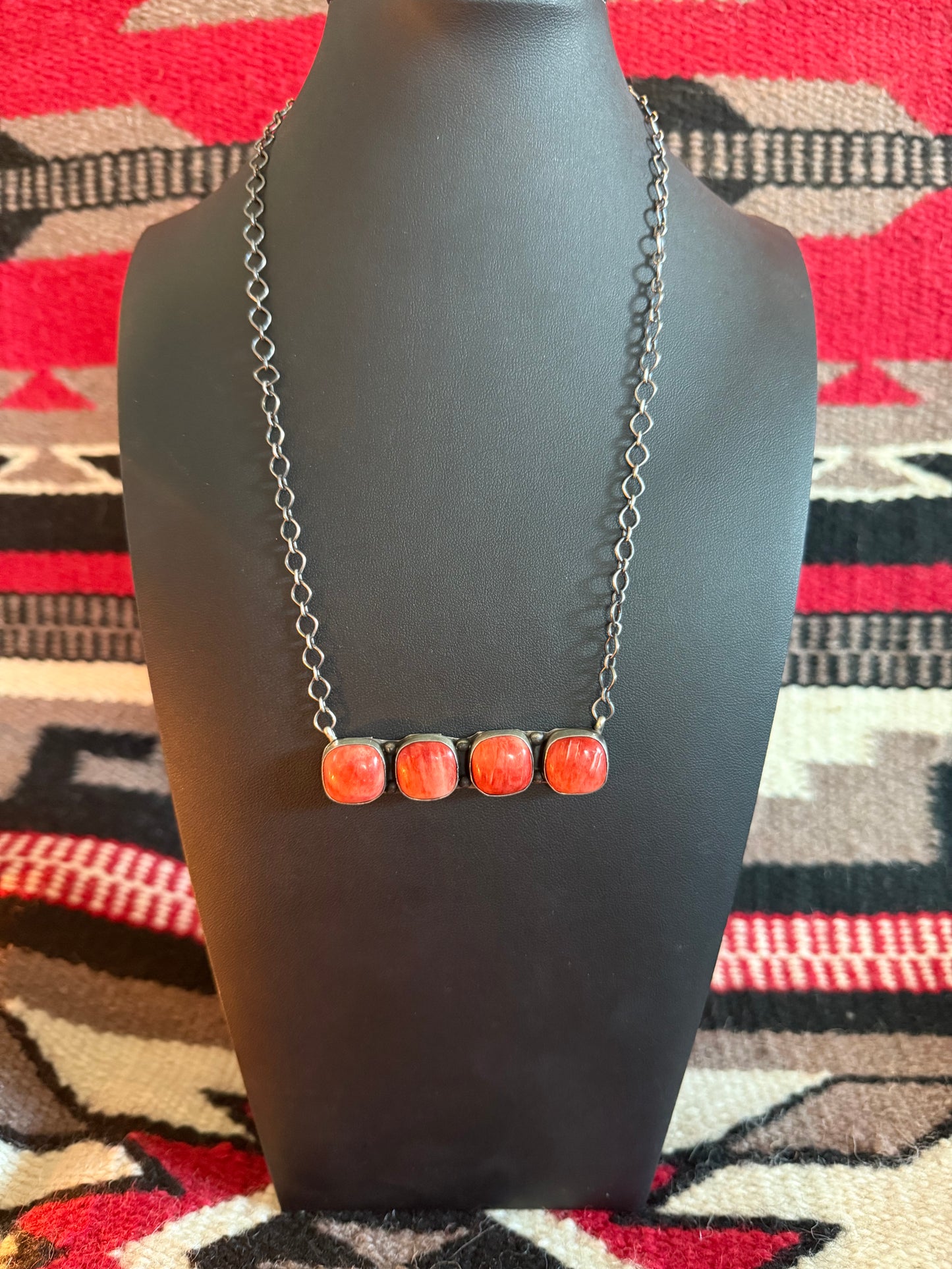 Sterling Silver Link Chain Necklace with Spiny Oyster Bar Cluster by Tia Long