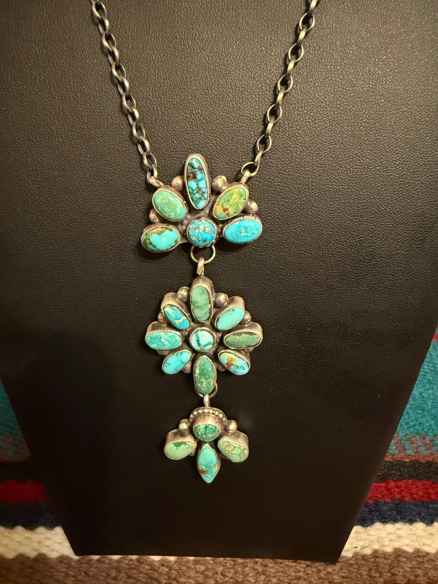 Multi Turquoise Triple Cluster Link Chain Necklace