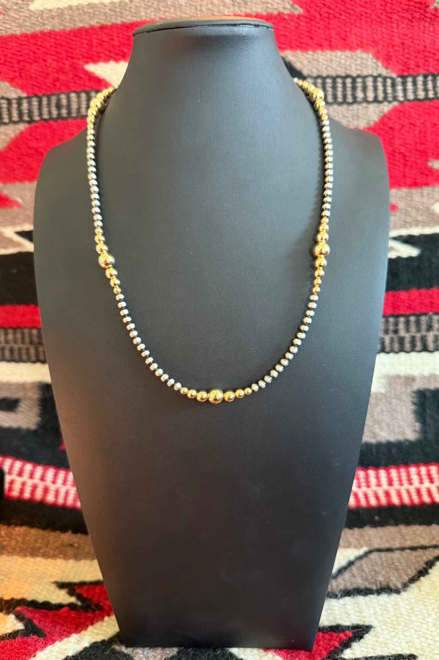 Style 7 Sterling Silver Navajo Pearl and Gold Mixed Bead Necklace 18" Long