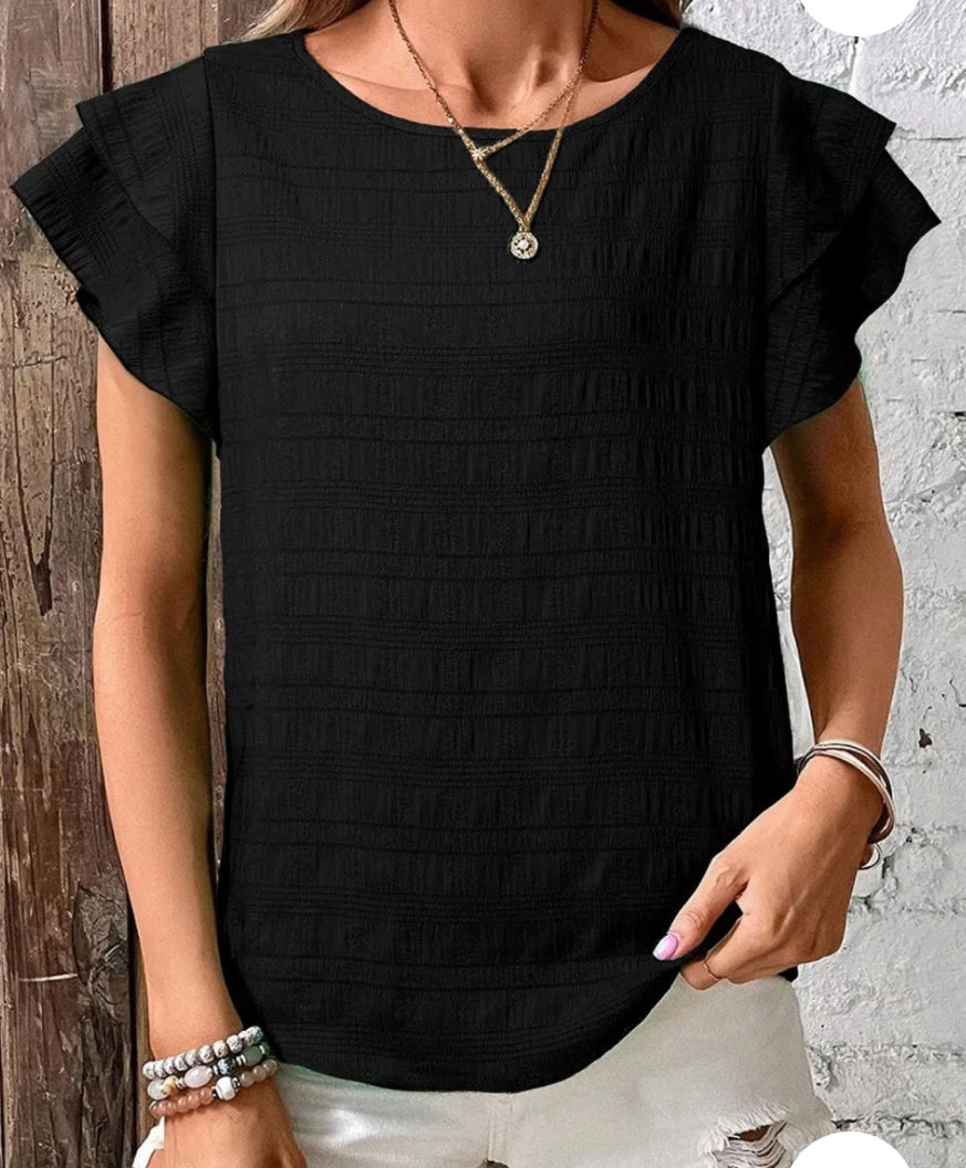z Round Neck Ruffled Layered Short Sleeve Blouse ( $5 OFF)