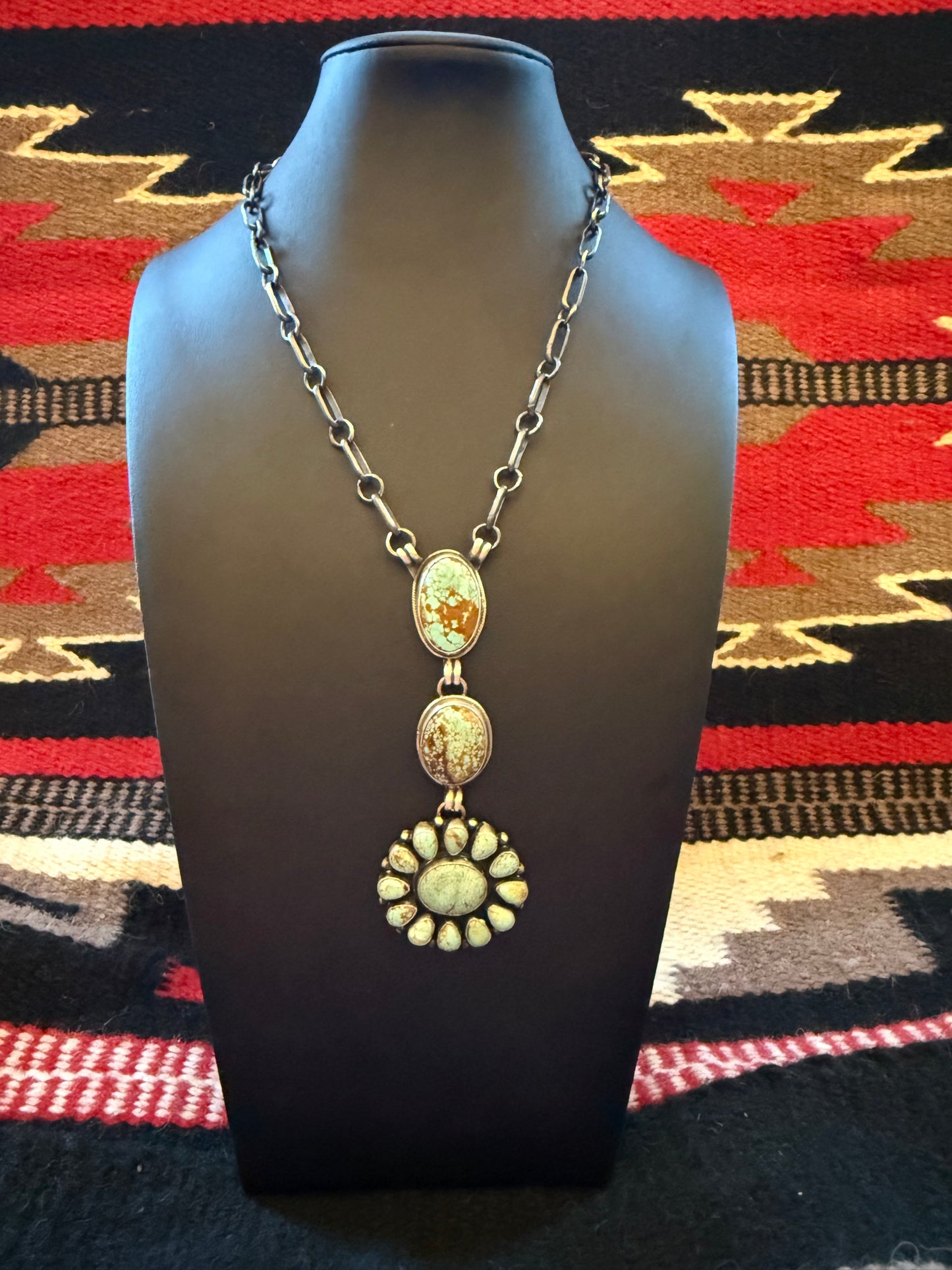 Sterling Silver Number 8 Turquoise Cluster Pendant Necklace on a Link Chain