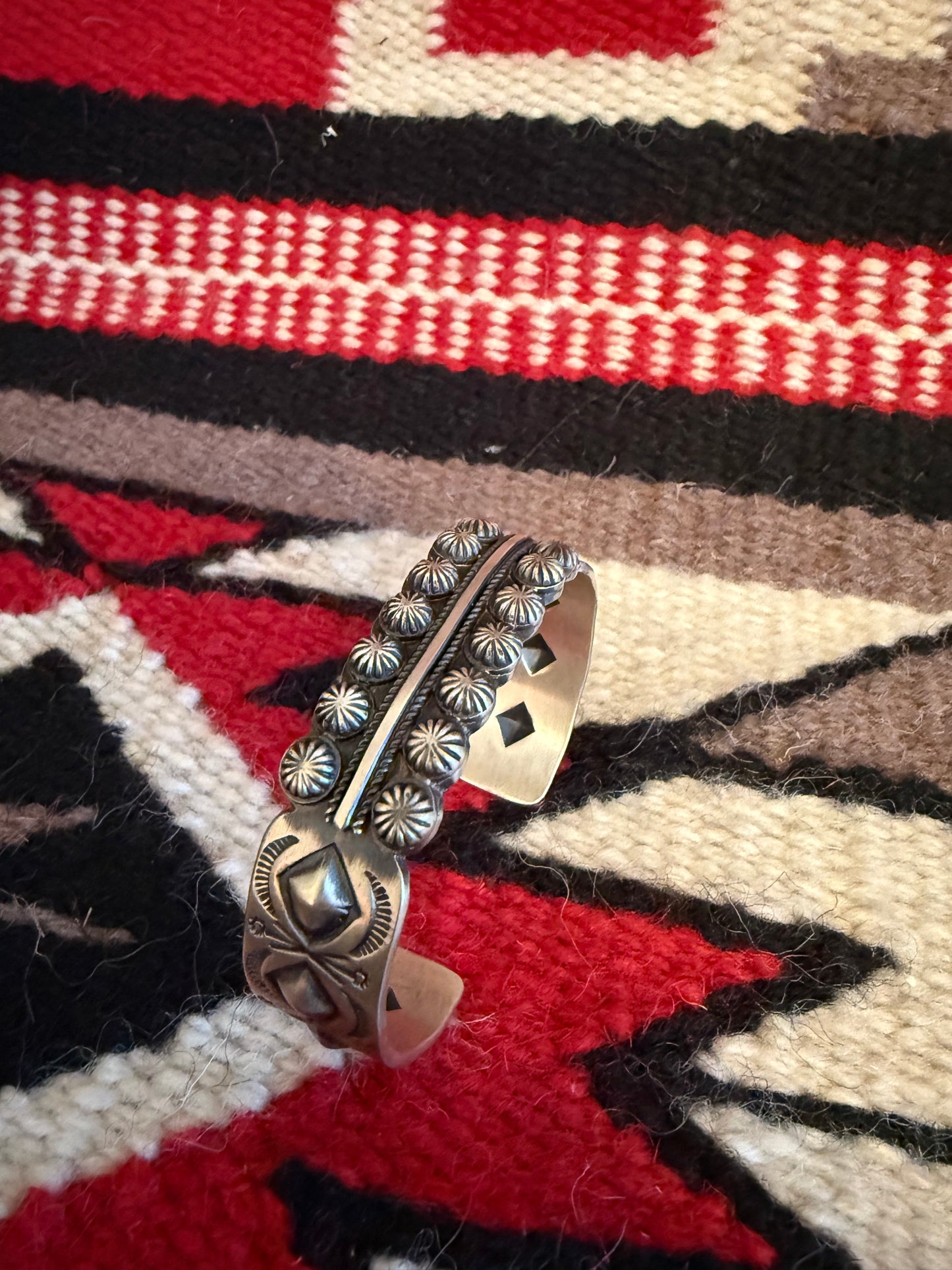 Sterling Silver Cuff with Stamping and Detail Down the Top
