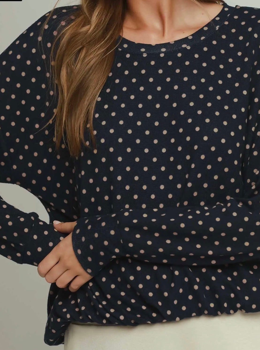 z Polka Dot Bubble Hem Navy Top