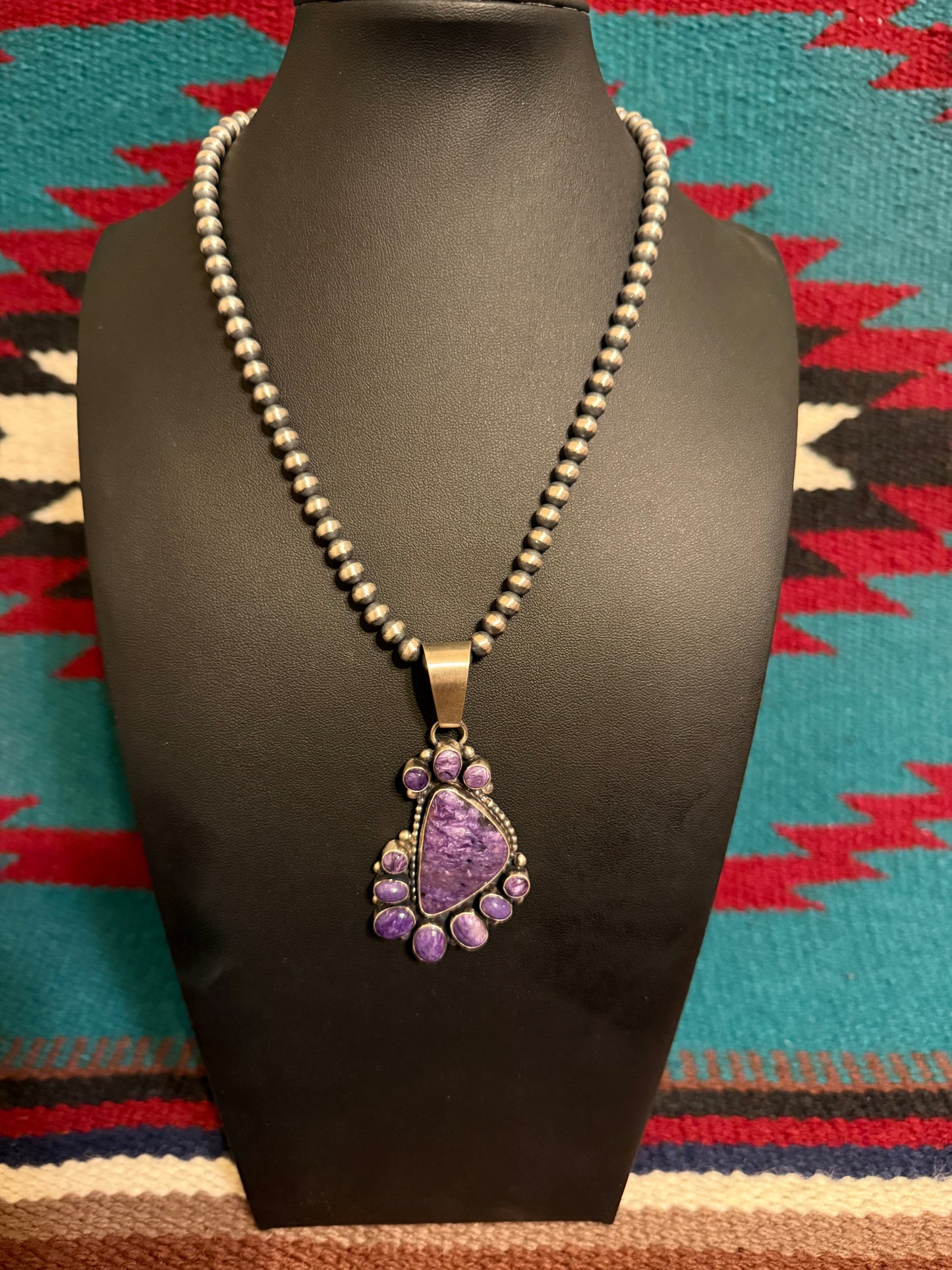 Sterling Silver and Charoite Cluster Pendant