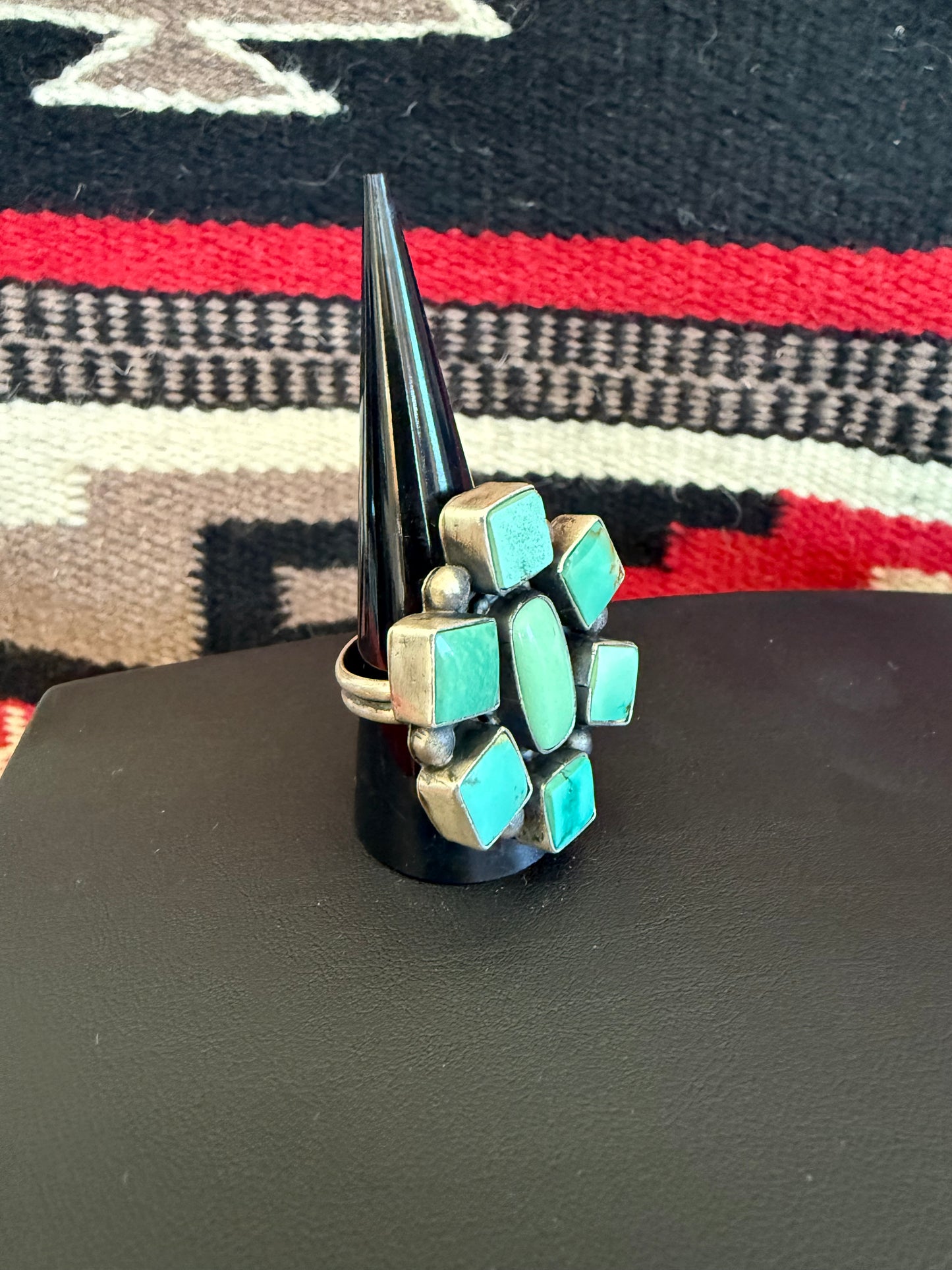 Handmade Sterling Silver SS Kingman Turquoise Cluster Ring Size 9