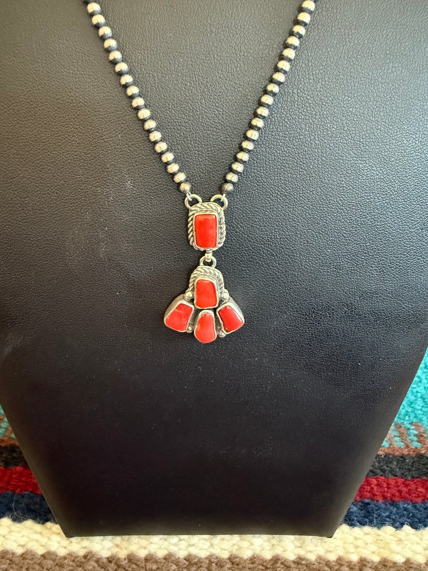 Red Coral Cluster Navajo Pearl Necklace 20" Long