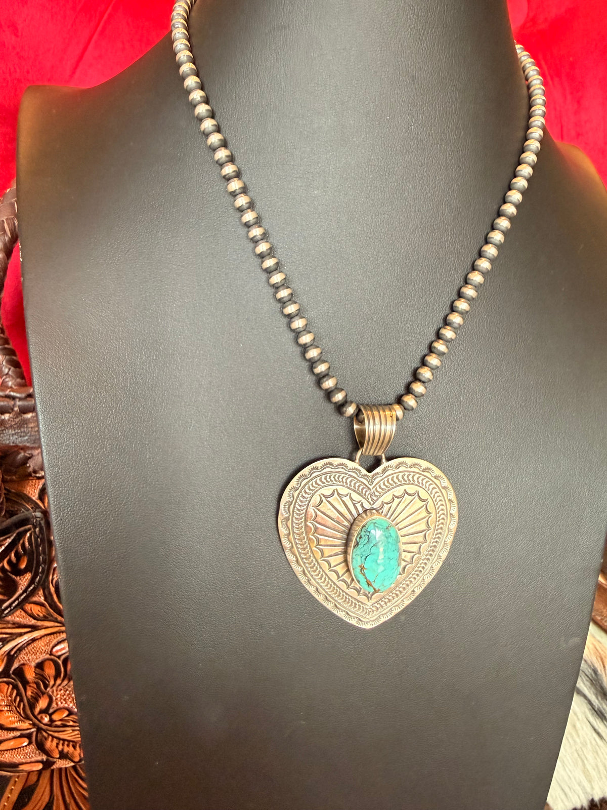 Sterling Silver Heart Pendant with Kingman Turquoise By June Delgarito