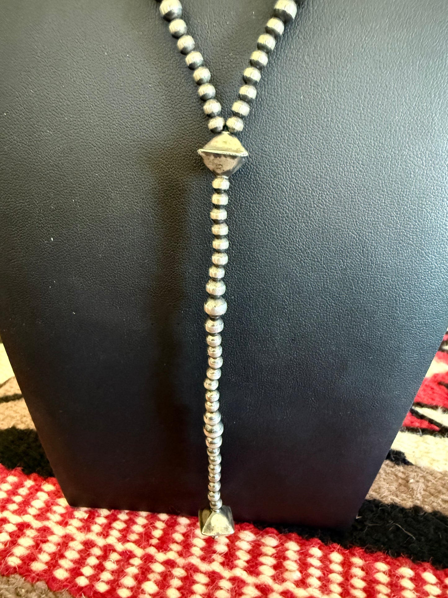 Sterling Silver Navajo Pearl Lariat Necklace 20" Long + 5" Drop