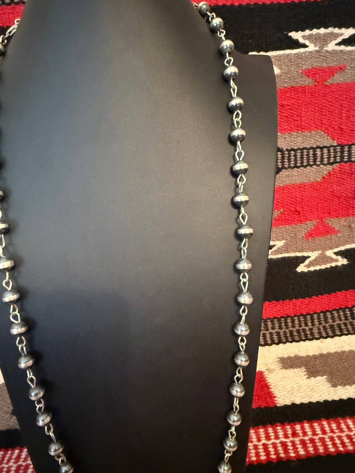 8mm Sterling Silver Navajo Pearl Link Chain Necklace 36" Long