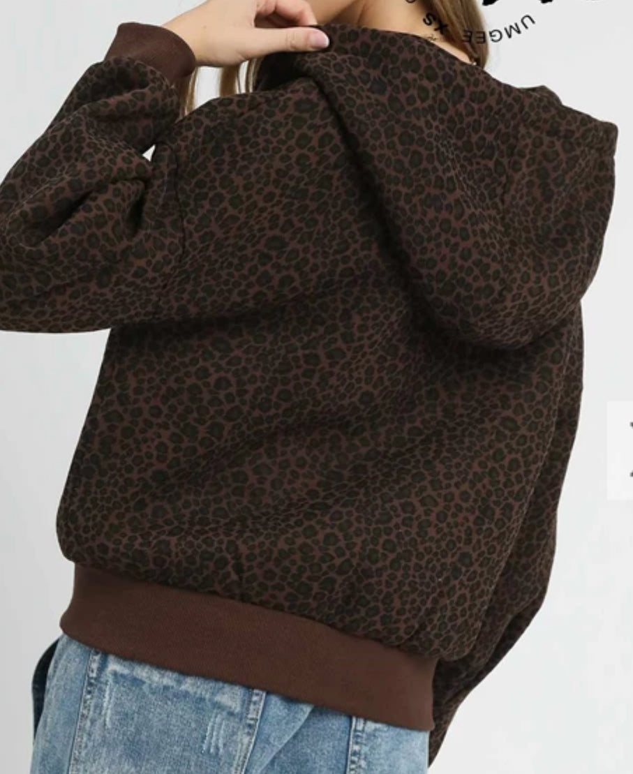 z Leopard Print Zip-Up Hoodie