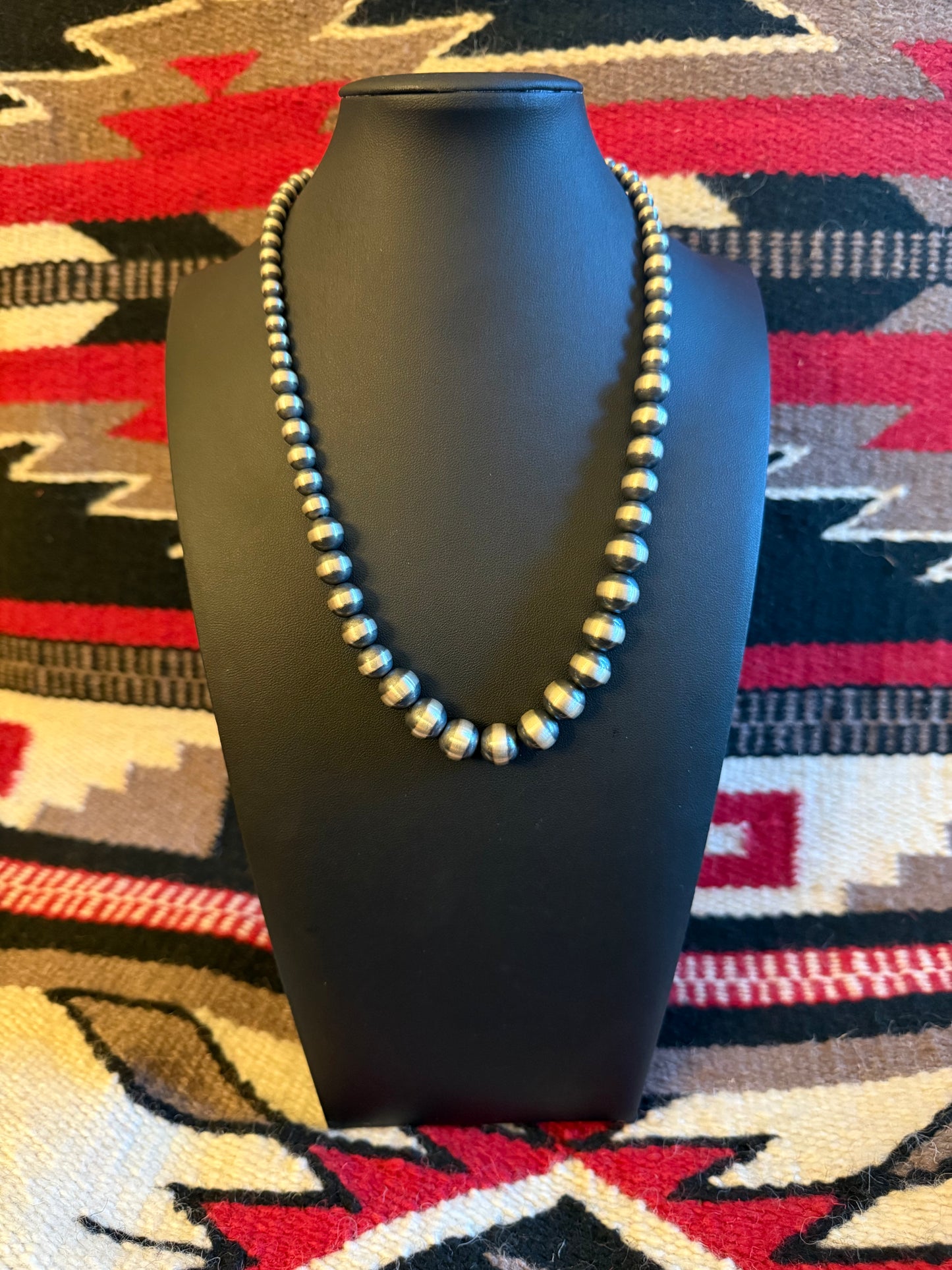 Grduated 2 Sterling Silver Navajo Pearl Necklace 20" Long