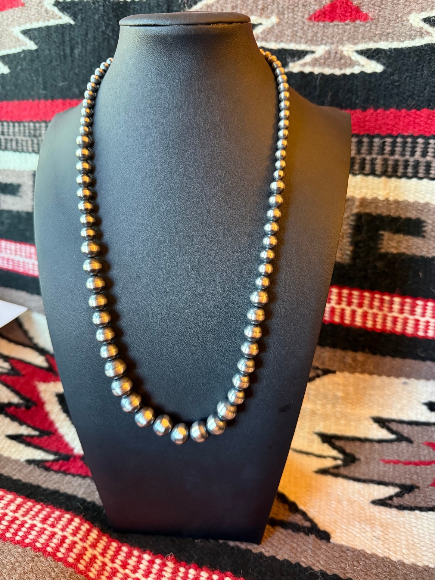 Grduated 2 Sterling Silver Navajo Pearl Necklace 24" Long