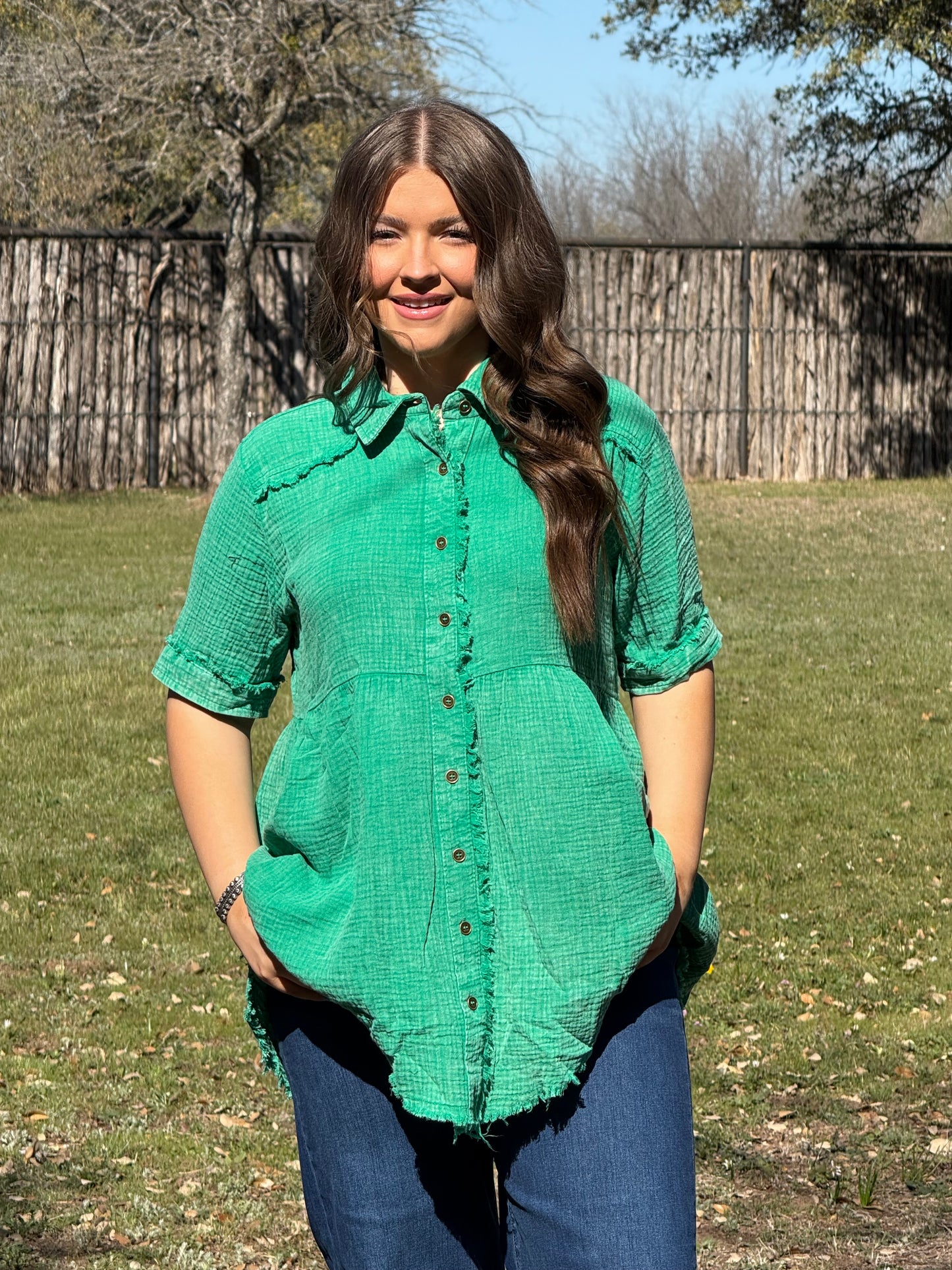 z Cotton Gauze Button Front Tunic Top