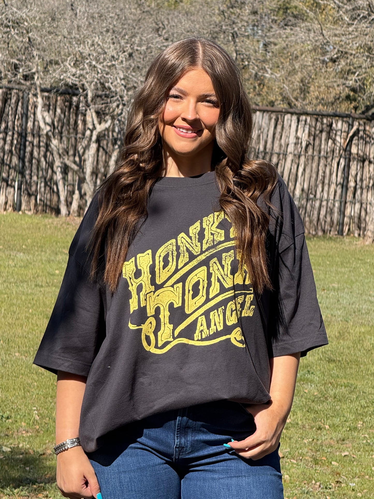 z Honky Tonk Angel Black One Size Western Graphic T-Shirt