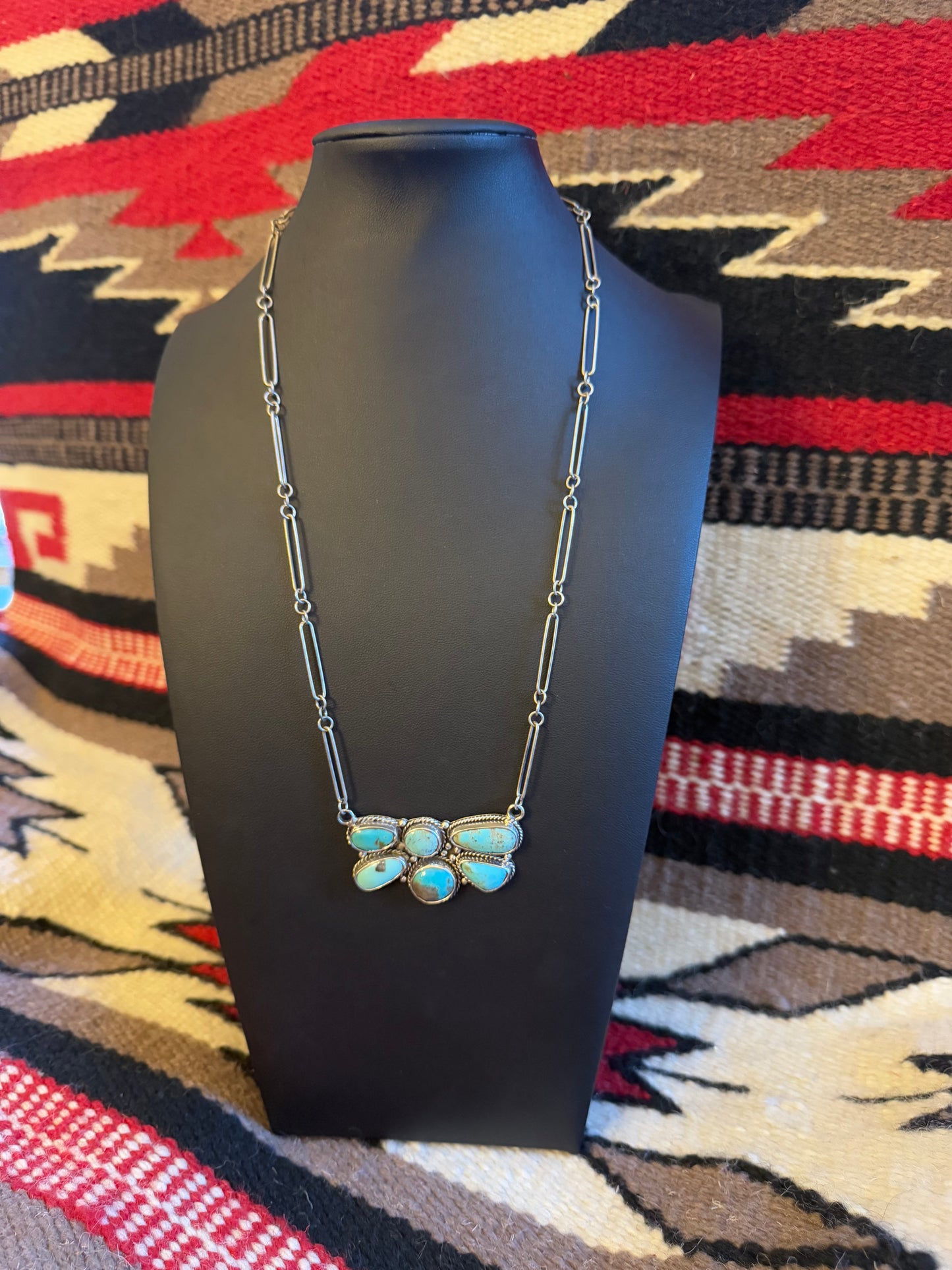 Turquoise Half Moon Cluster Pendant with a Link Chain 24" Long