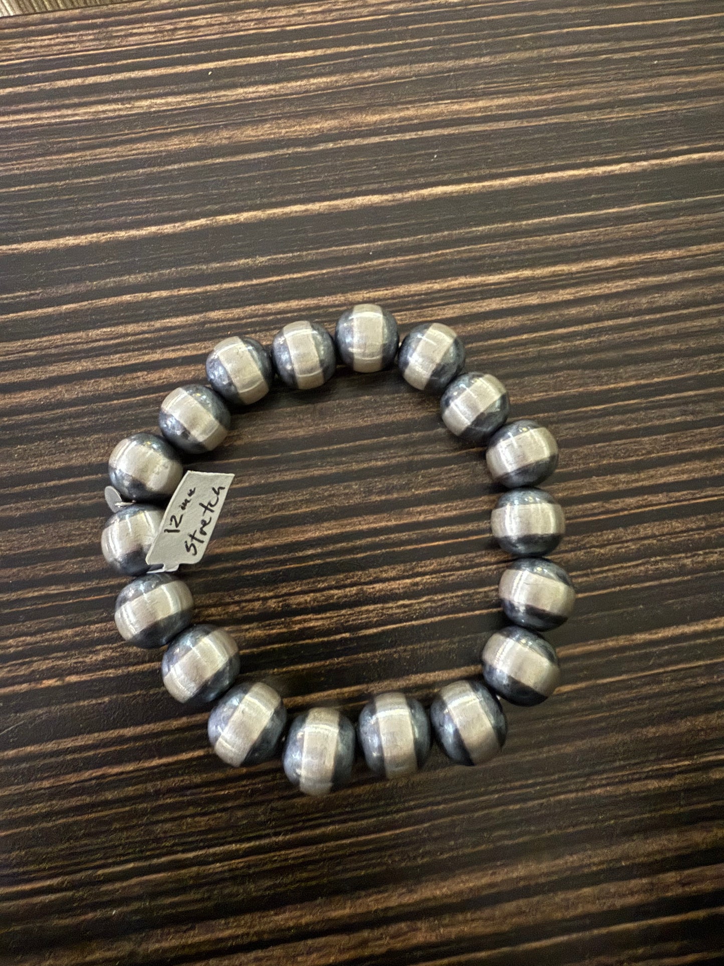 Stretch Bracelet 12mm Sterling Silver Navajo Pearls