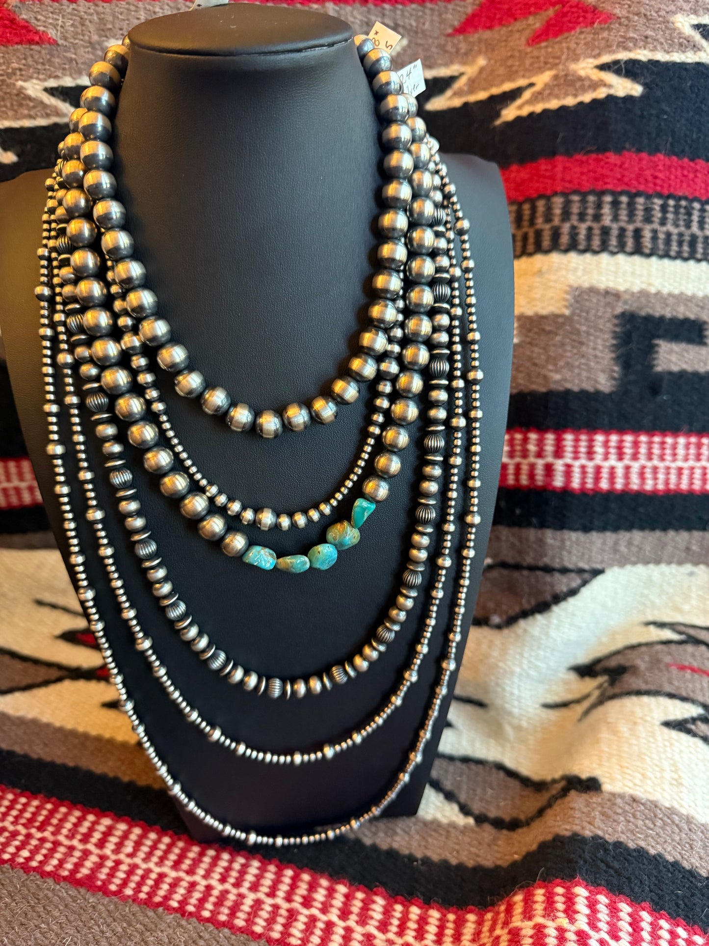 MB4 Sterling Silver Navajo Pearl Necklace 60" Long