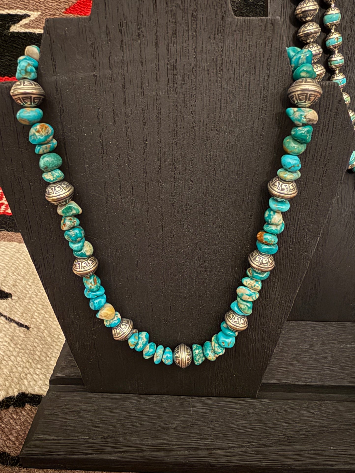 LI Fox Turquoise Aztec Bead Necklace 16" Long with 2" Extender