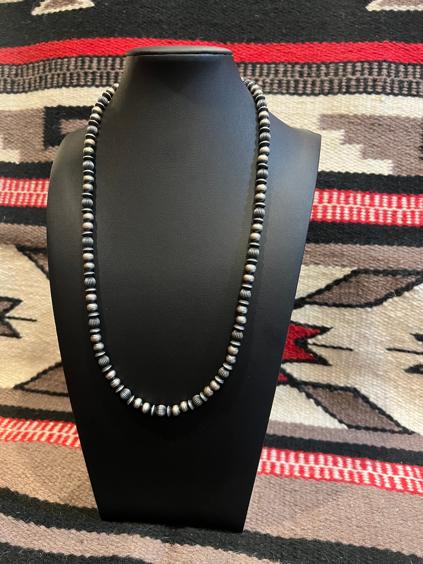 Mixed Beads 7mm Sterling Silver Navajo Pearl Necklace 24" Long