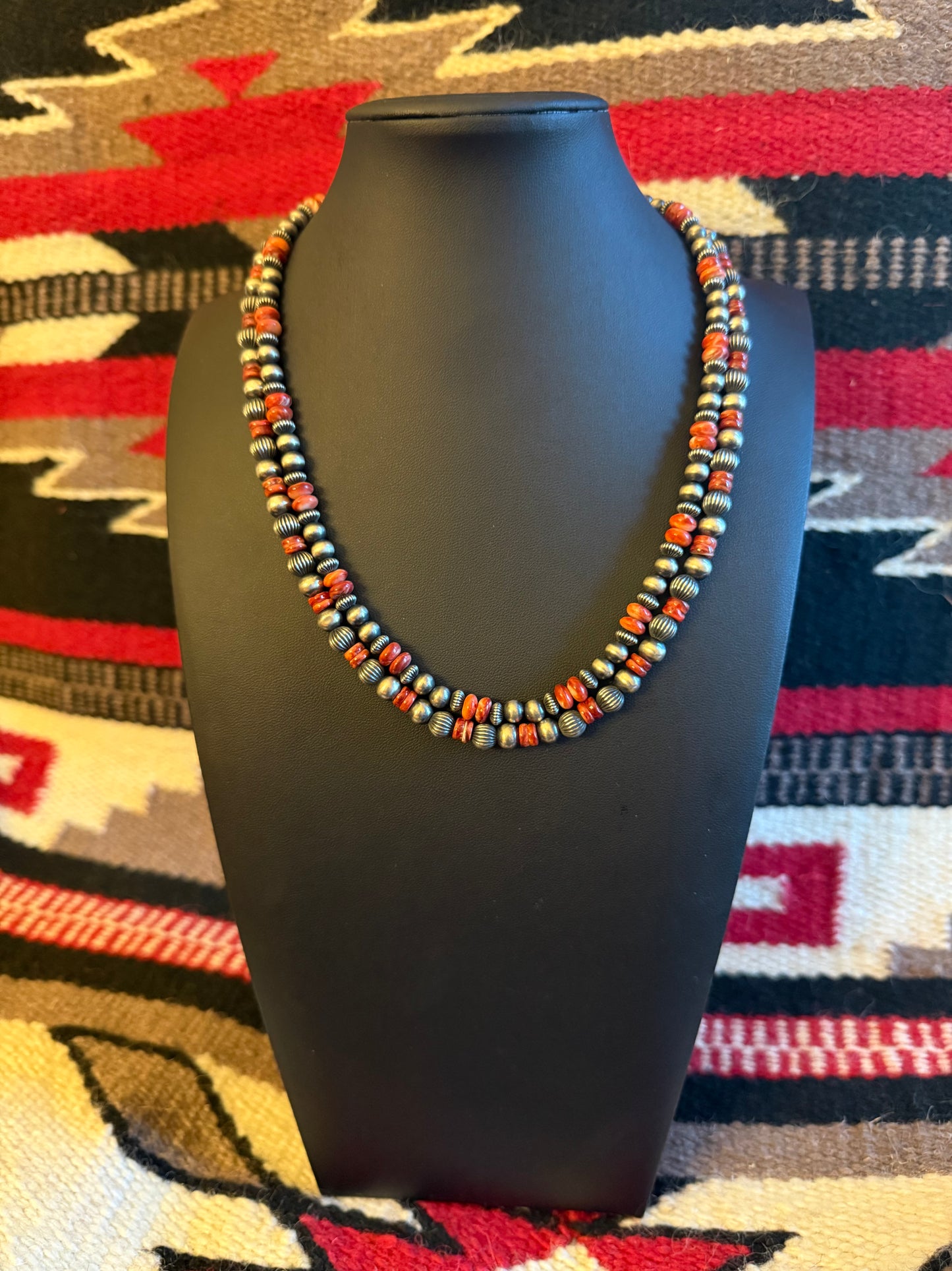 Sterling Silver Navajo Pearl Necklace 7mm with Spiny 20" Long