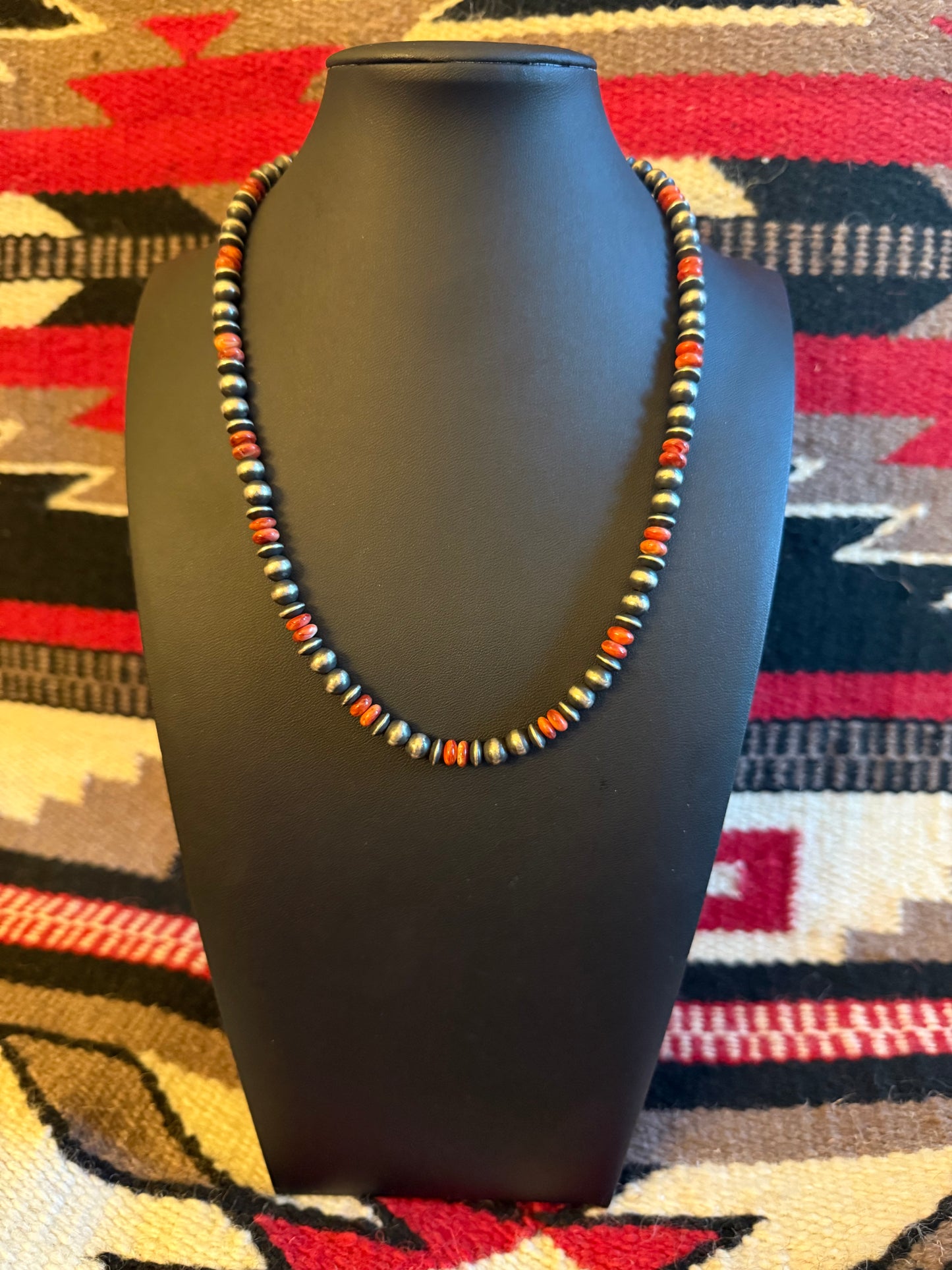 Sterling Silver Navajo Pearl Necklace with Spiny 20" Long