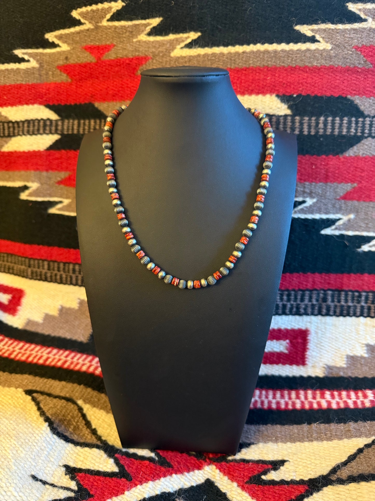 Sterling Silver Navajo Pearl Necklace 7mm with Spiny 20" Long