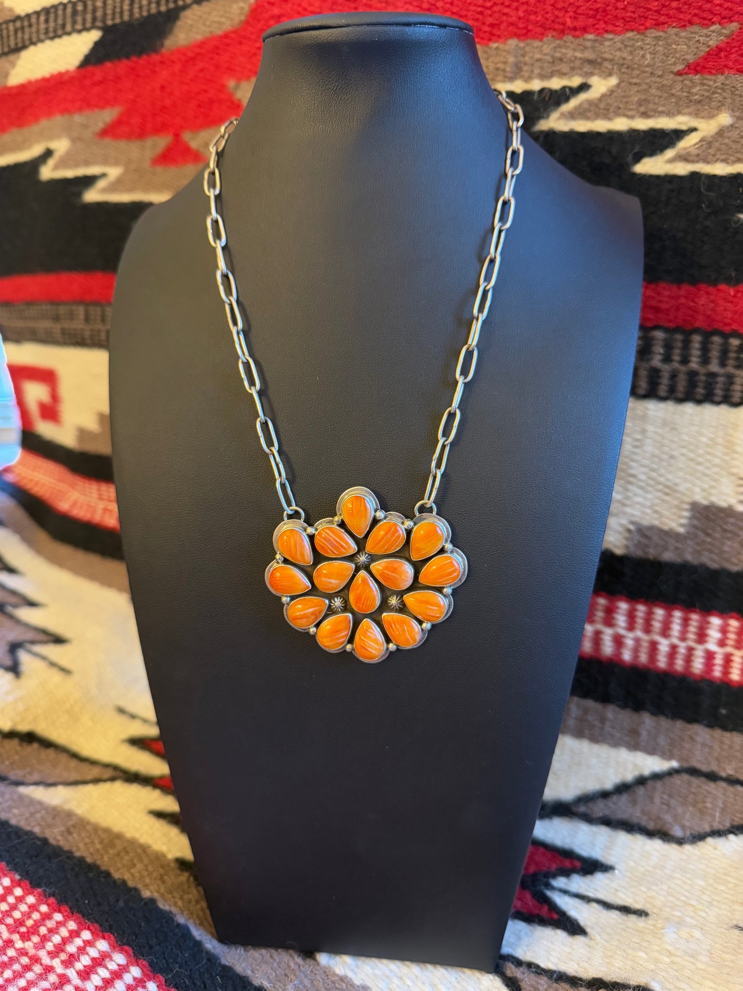 Orange Spiny Cluster Pendant Necklace with a link Chain 20" Long