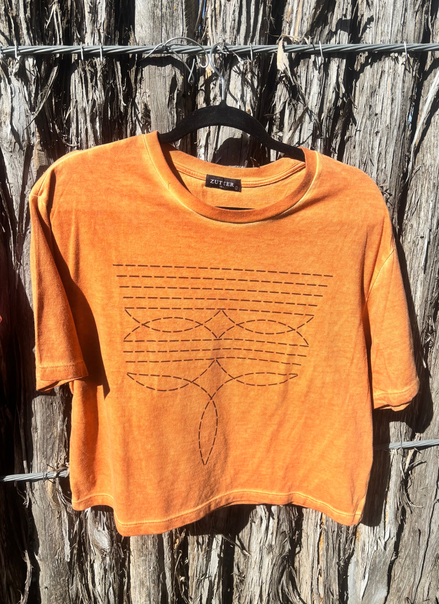 z Cowboy Boots Toe Stitch Graphic Faux Cropped T-Shirt