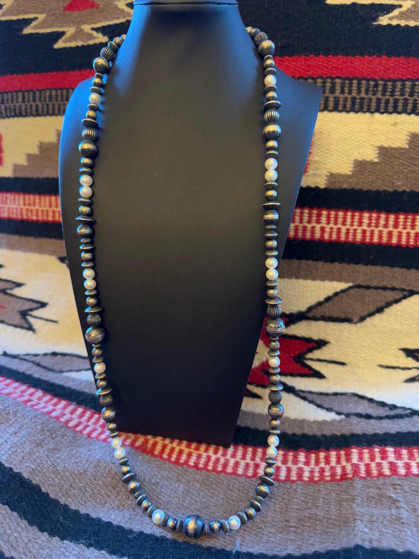 Navajo Pearl Mixed Bead Necklace with Freshwater Pearl Accents 36" Long