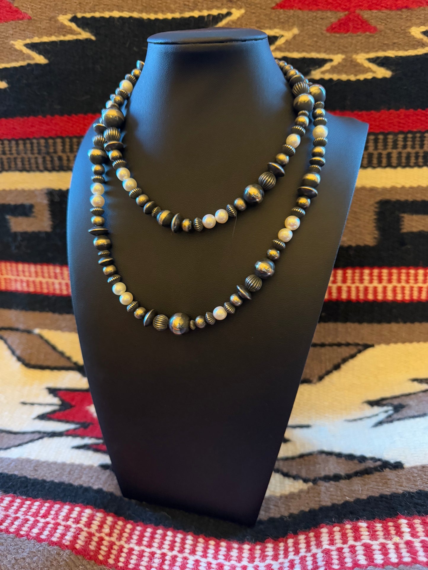 Navajo Pearl Mixed Bead Necklace with Freshwater Pearl Accents 36" Long