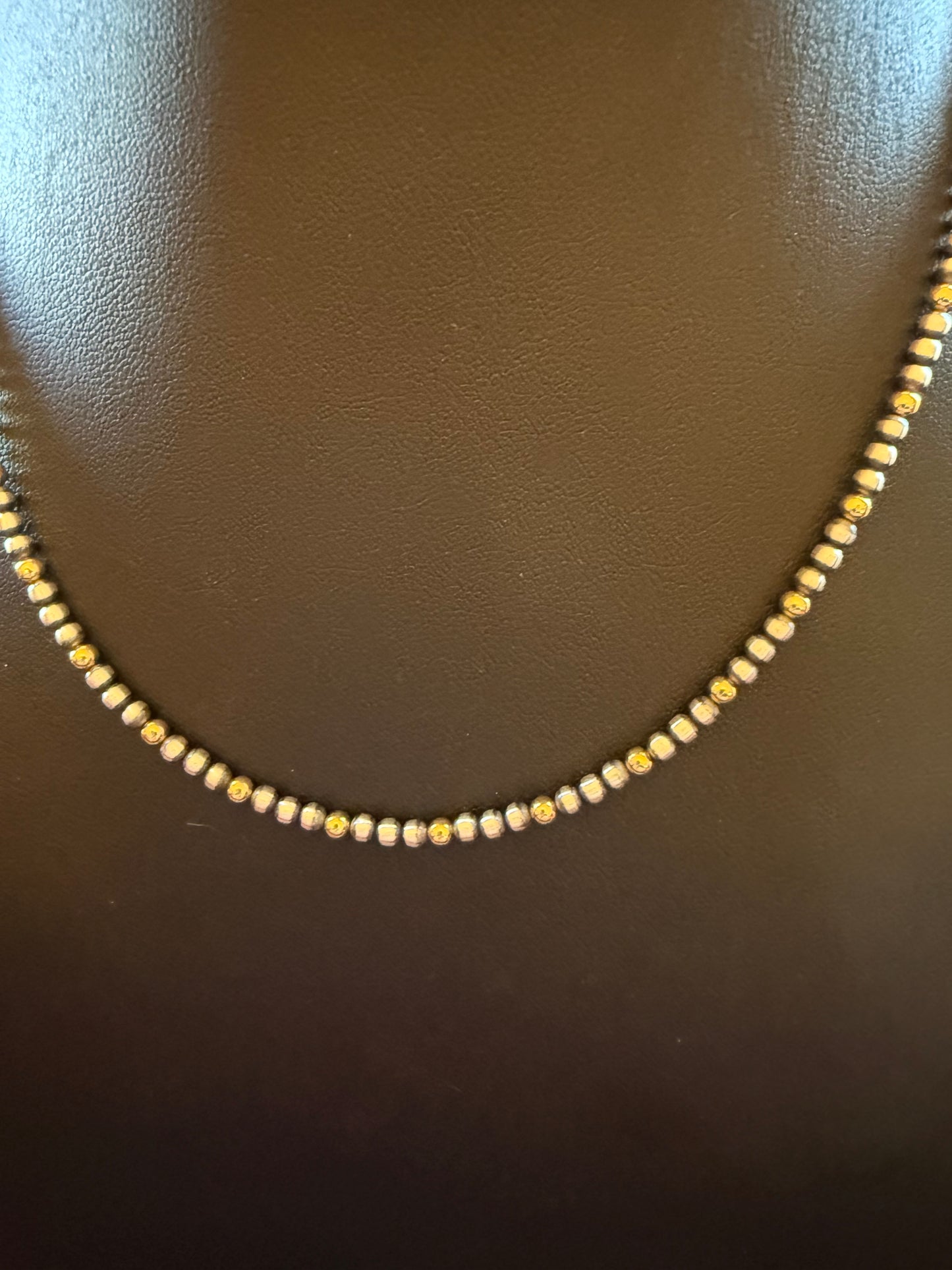 Style 1 Sterling Silver Navajo Pearl and Gold Necklace 16" Long