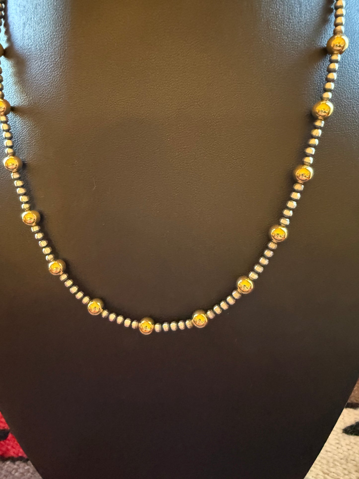Style 4 Sterling Silver Navajo Pearl and Gold Necklace 18" Long 3mm