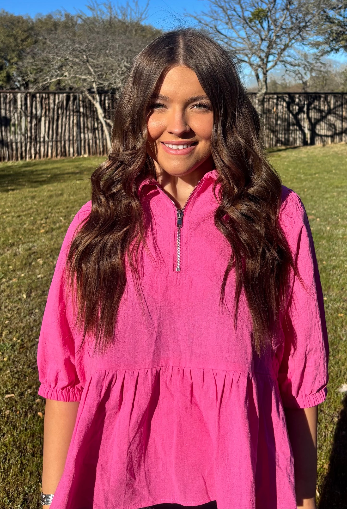 z Peplum 1/4 Zip Blouse
