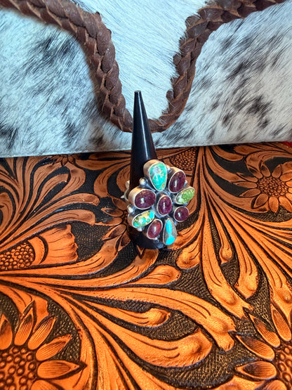 Sonoran Turquoise and Purple Spiny Cluster Ring Size 9