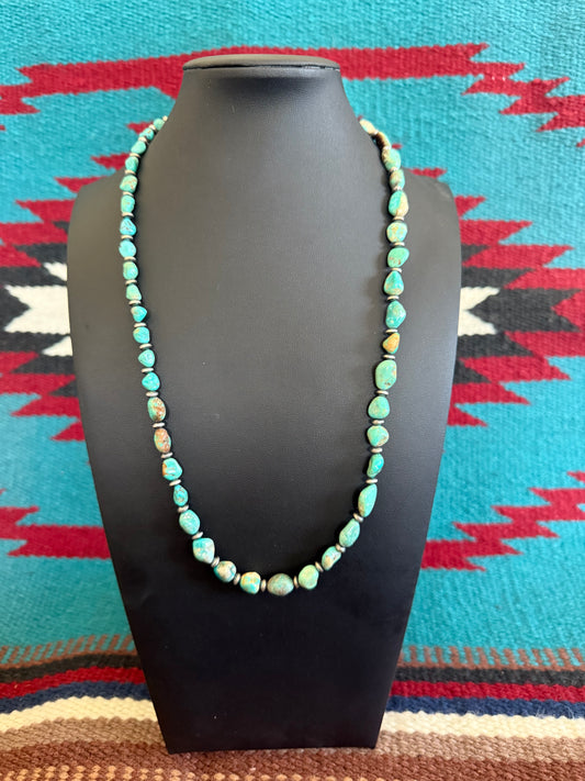 Sterling Silver and Red River Turquoise Chunk Necklace 20" Long
