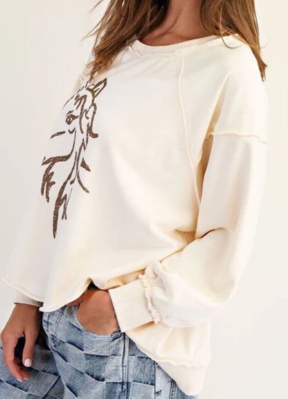 z   Horse Graphic Dropped Shoulder Sweatshirt