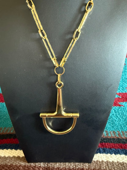 v2   Single Fancy Gold Snaffle Link Lariat Necklace 20" + 3 1/4" Drop