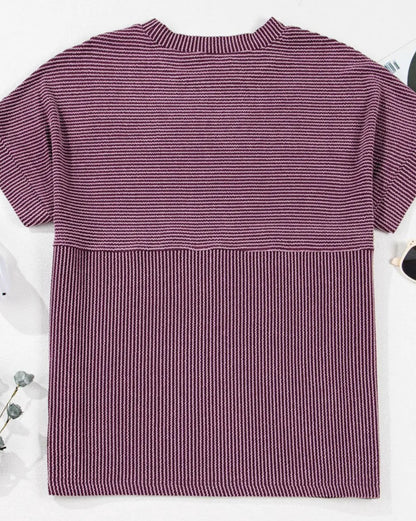 z   Mock Neck Corded Knit Short Sleeve T-Shirt