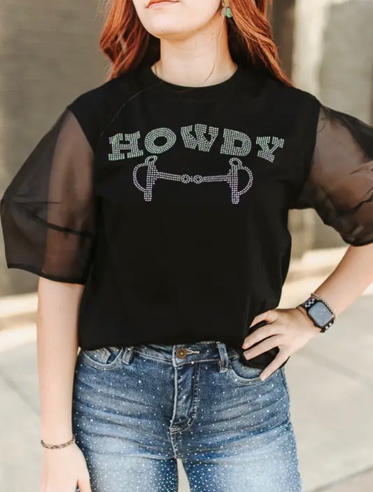 z   Western Rhinestone Puffed Sleeve Top
