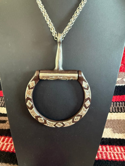 v2   Brown Snaffle Bit on Thick Silver Chain 19" Long #1