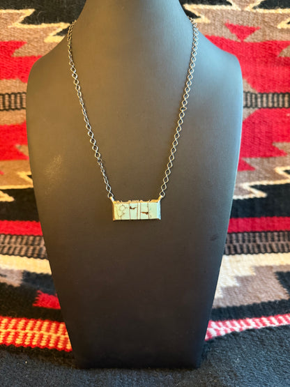 Sterling Silver Link Chain Necklace with a Kingman Turquoise Bar Pendant 20" Long