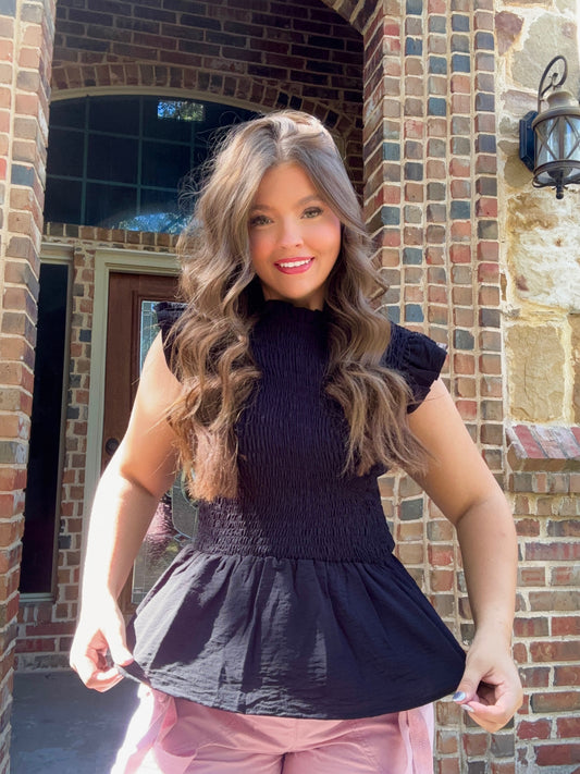 z   Smocked Ruffle Short Sleeve Top