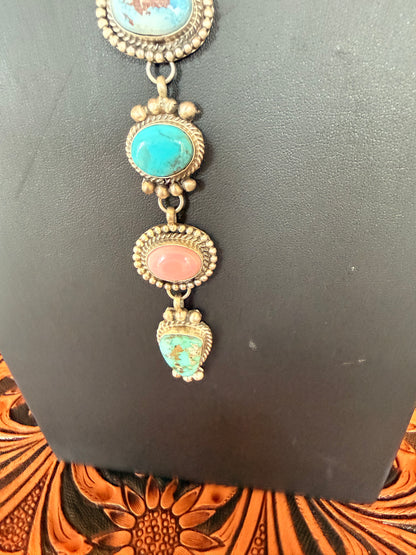Six Mixed Stone Sterling Silver Native American Necklace By Vicky Hicks