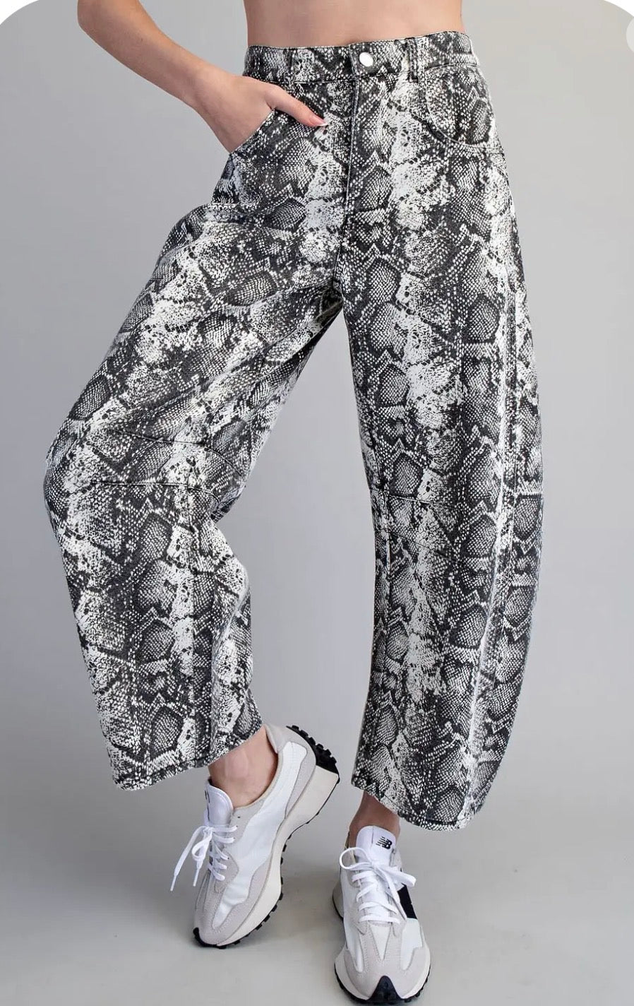 z   Black Python Barrel Jeans