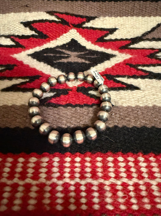 Stretch Bracelet 10mm Sterling Silver Navajo Pearls
