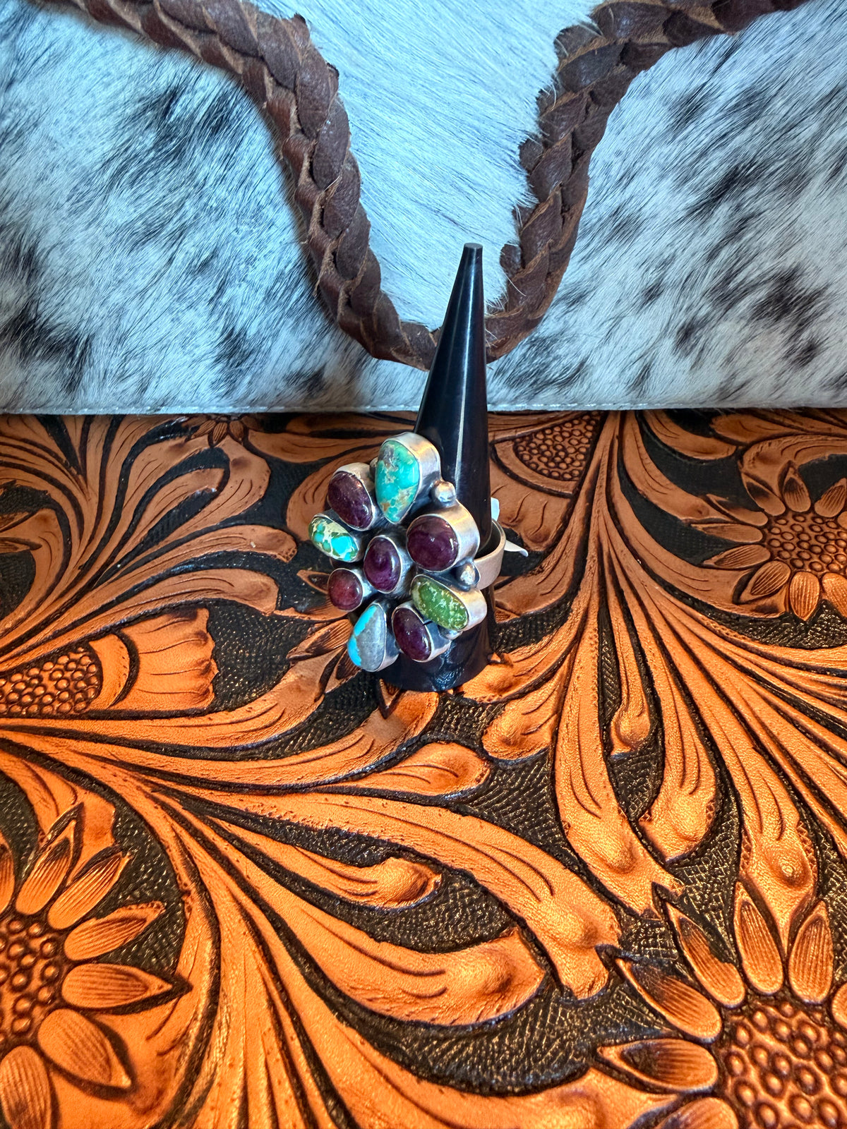 Sonoran Turquoise and Purple Spiny Cluster Ring Size 9