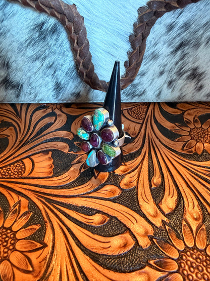 Sonoran Turquoise and Purple Spiny Cluster Ring Size 9