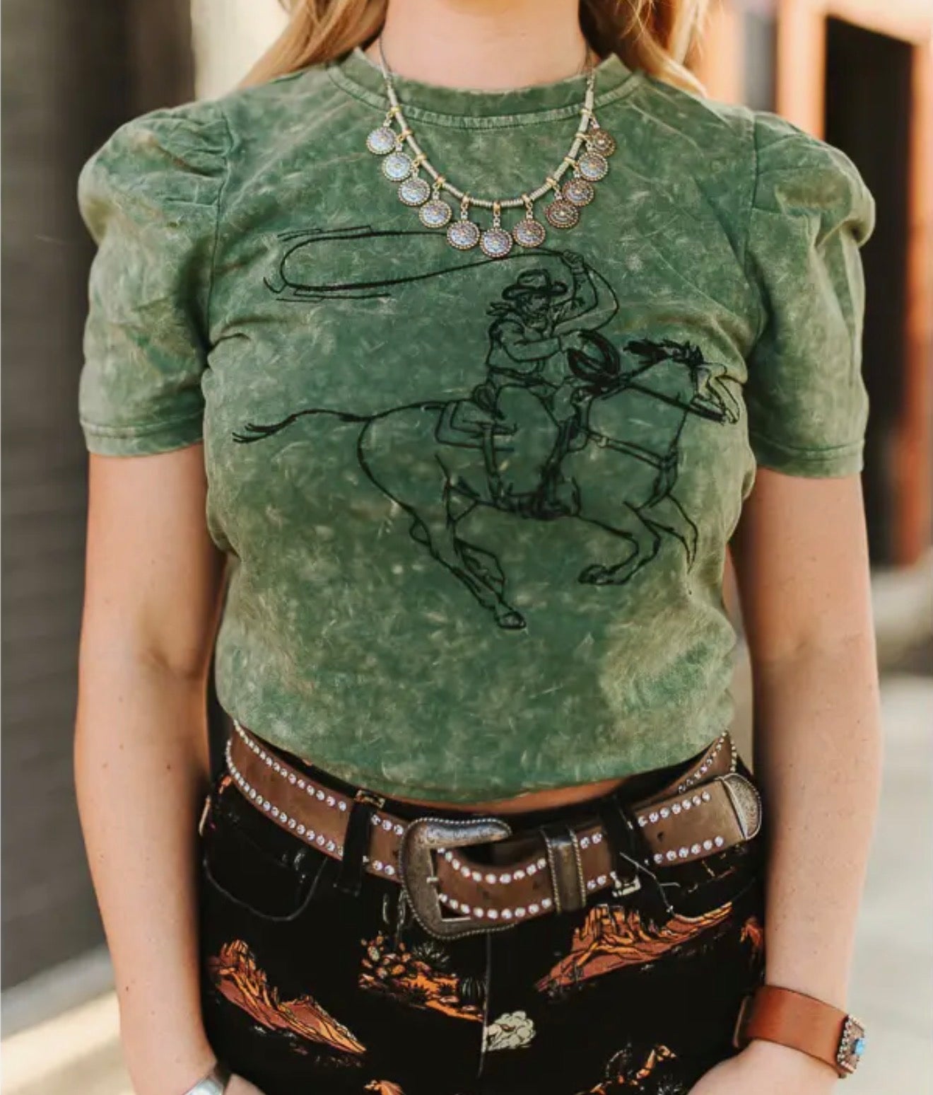 z   Miner Washed Cowboy Embroidered Top