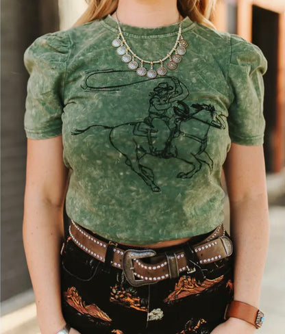 z   Miner Washed Cowboy Embroidered Top