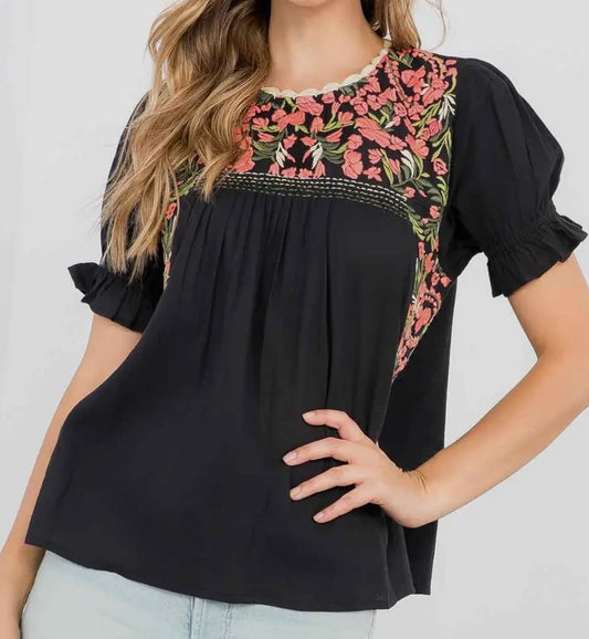 z   Puff Sleeve Embroidery Top